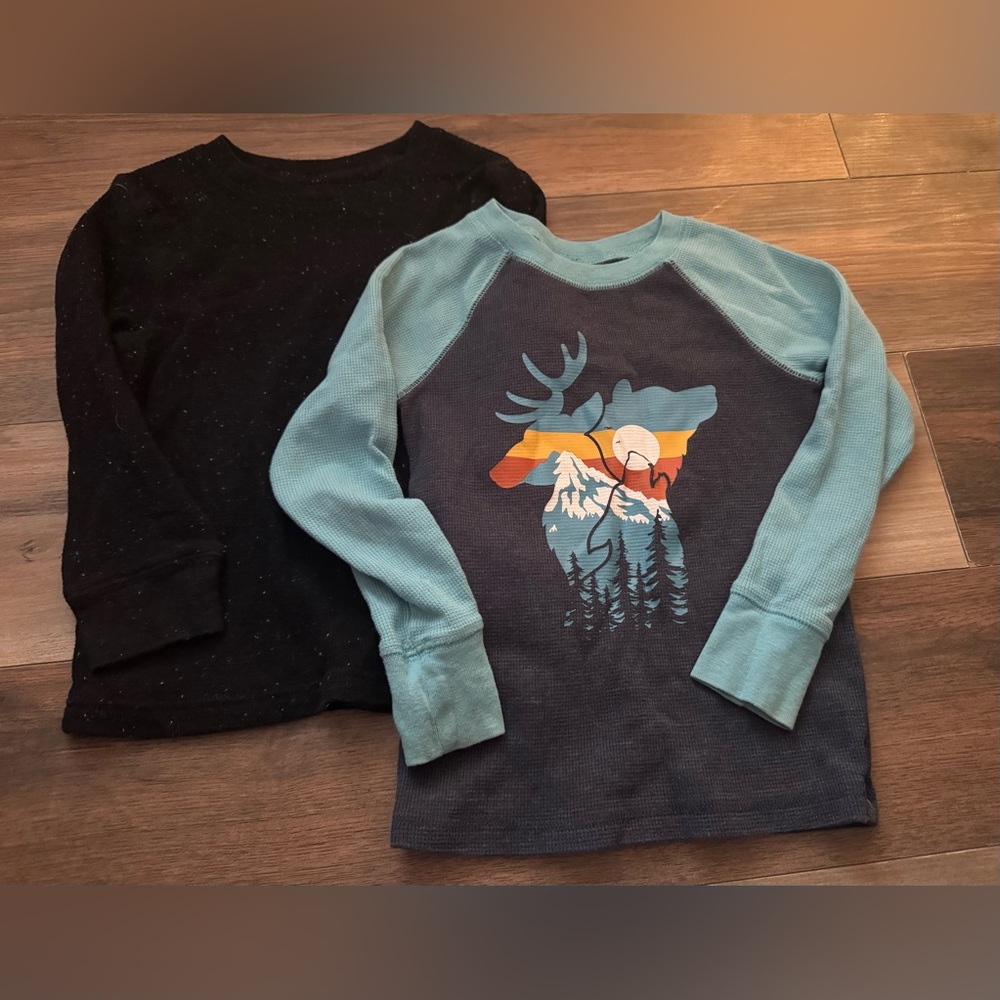 Jumping Beans Long Sleeve Tees - Teal and Blue with Graphic